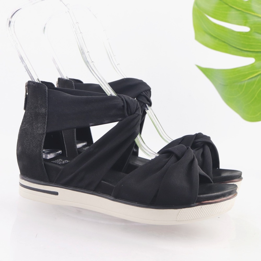 Eileen Fisher Womens Zanya Sandal Size 7.5 Black Knot Strap Sporty Platform Shoe